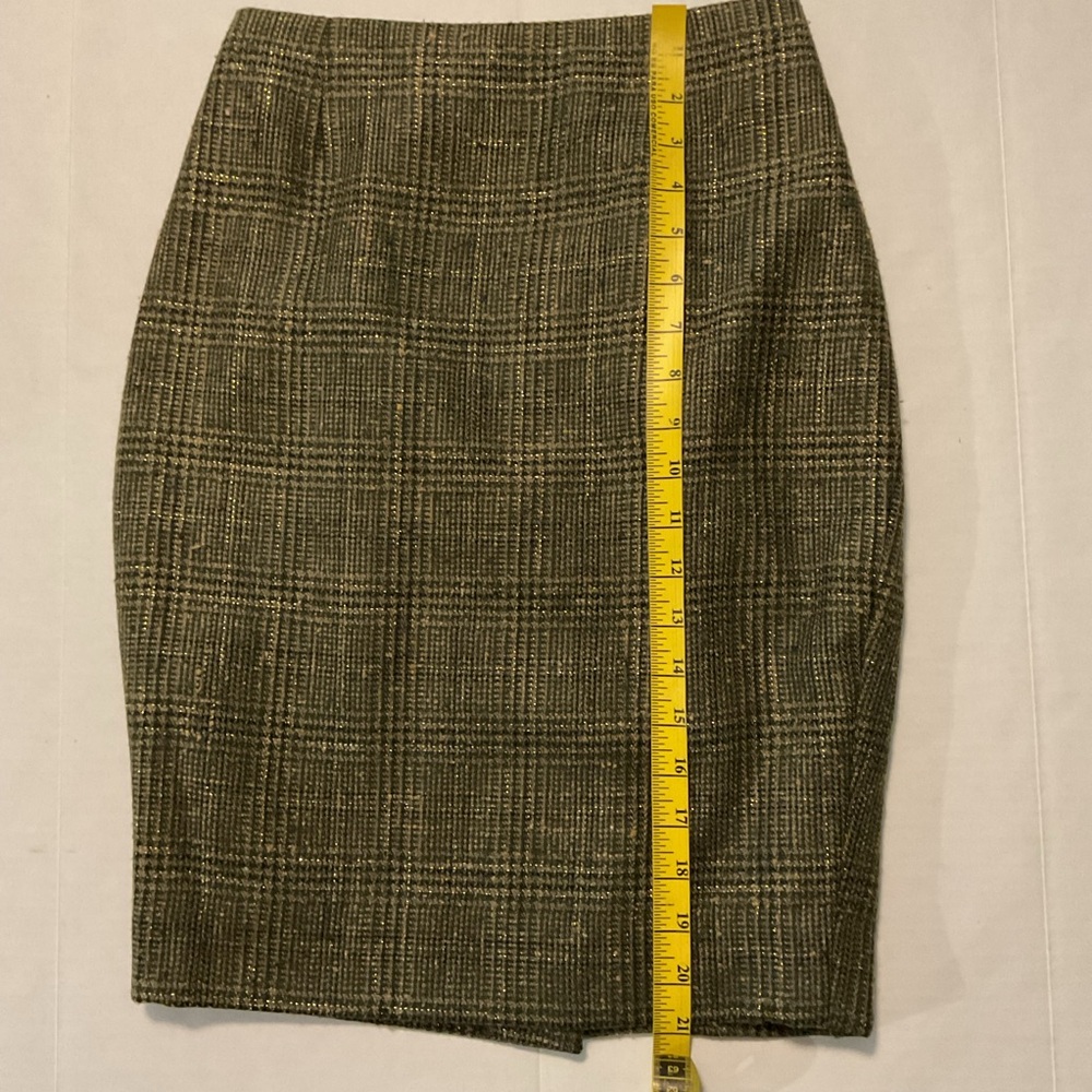 Escada Vintage Plaid Wool Silk Skirt Green - Picture 5 of 13